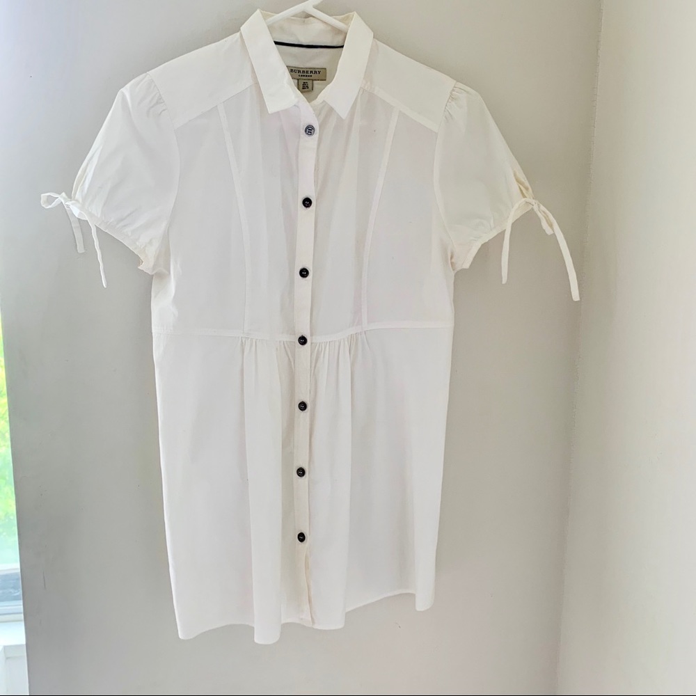 Burberry London White button down tunic Tie sleeve